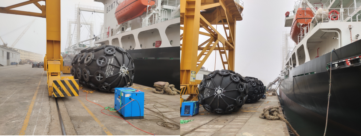 2 units 3x5m Yokohama fender carried out ship to dock berthing operation.