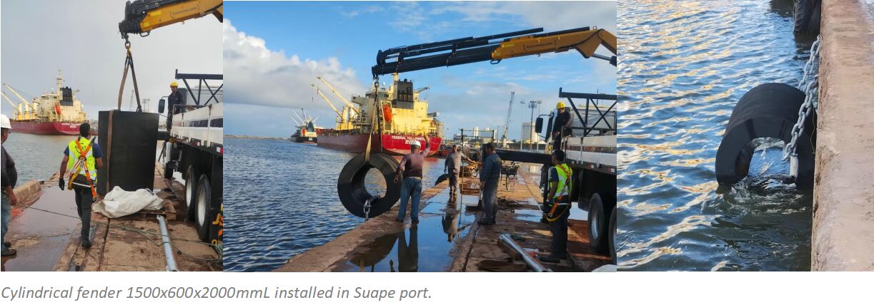 Installation of cylindrical fender in Suape port.