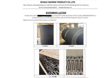 Whale marine secures large order of 97 units Cylindrical fender
